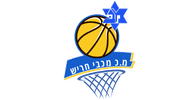 לוגו של כדורסל עובר דרך רשת, עם מגן דוד כחול וטקסט בעברית מעל ומתחת לכדורסל. הרקע הוא אפור בהיר.