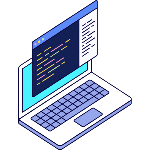 איור איזומטרי של מחשב נייד פתוח המציג שורות צבעוניות של קוד וטקסט, המייצג פעילויות תכנות או קידוד בחוג. הרקע חלק ובהיר.